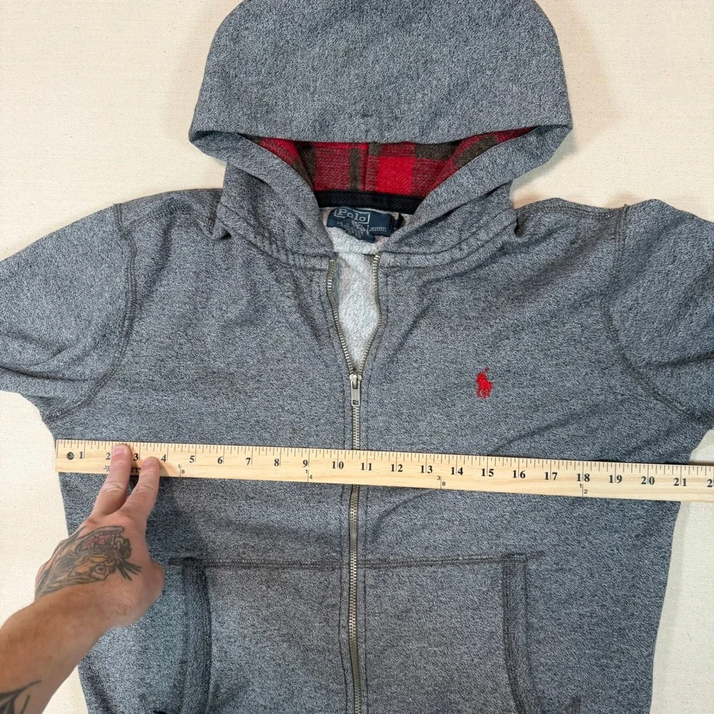 Vintage Polo Ralph Lauren Mens Full Zip Plaid Hoodie Hood Medium Talon Zipper